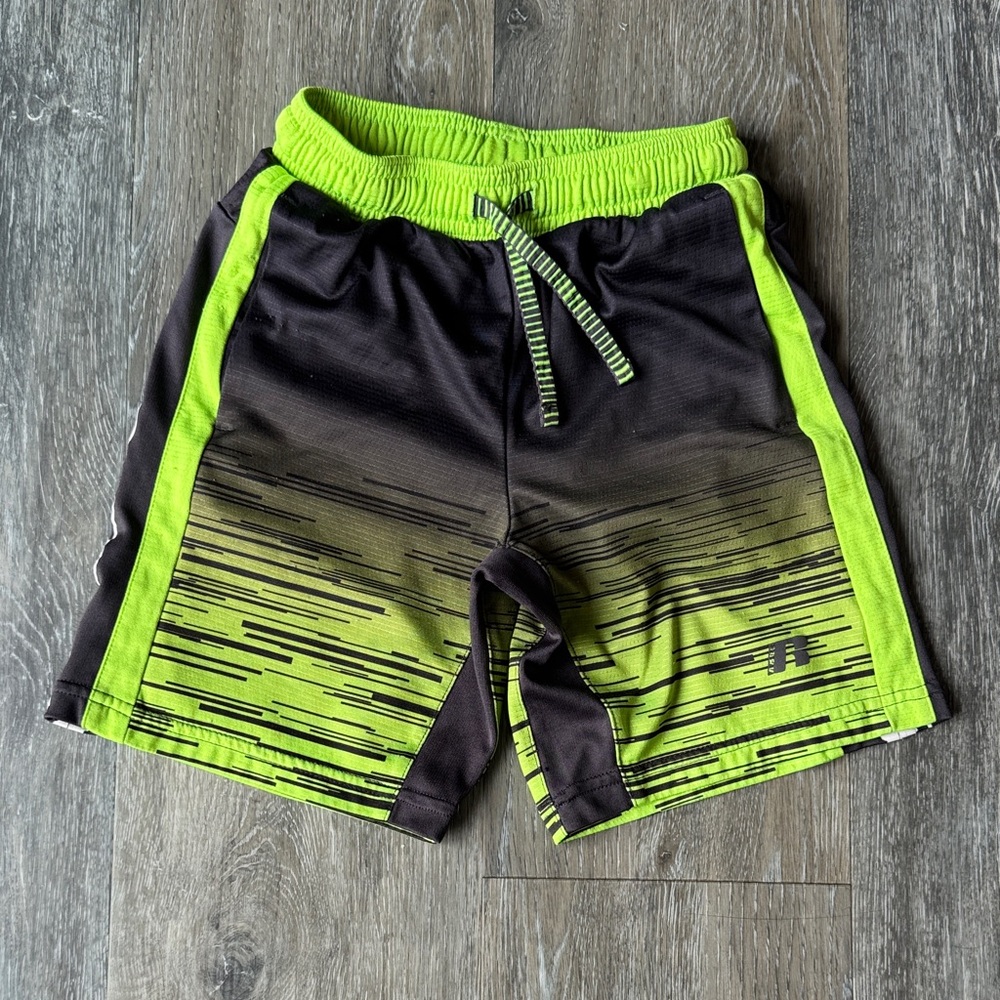 Russell Athletic Black and Neon Green Boys Athletic Shorts